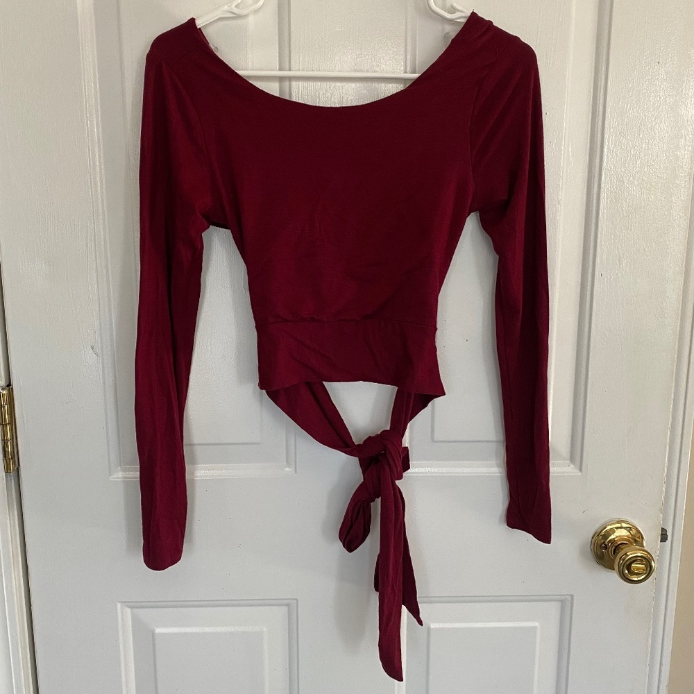 long-sleeve crop top with back tie